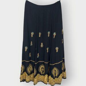 Soft Surroundings Maxi Skirt | L Tall | Black Crinkle | Boho Witchy